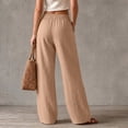 thumbnail image 6 of Maqroz Linen Pants for Women Drawstring Elastic Waist Wide Leg Trousers Casual Baggy Lounge Slacks Summer Holiday Beach Vacation Wear, 6 of 8