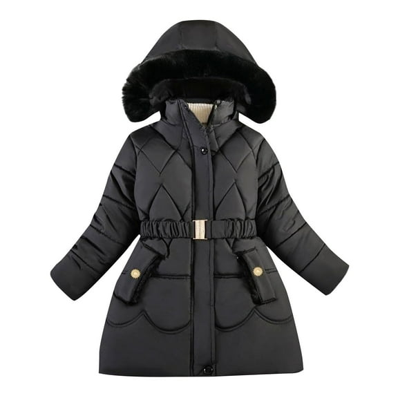 Girls Winter Fleece Coats Lined Warm Long Puffer Jackets Kids Windproof down Overcoats Outerwear