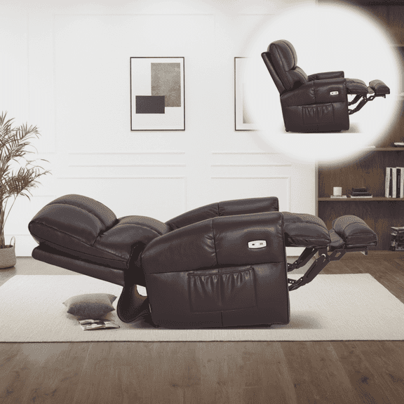 MCombo Large Dual Motor Power Recliner Chair for Tall Person, Infinite Position Sleep Recliner for Living Room, Faux Leather, Dark Brown