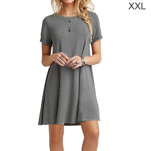 Vestido Mujer Verano Camiseta larga Vestido de manga corta de color sólido, Gris, XXL Vogacara AP001906-10