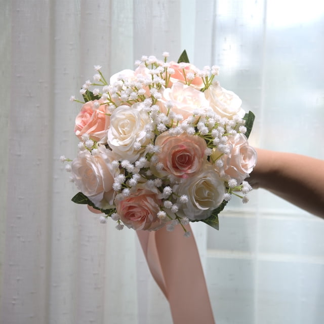 Nvzi Ramos de boda para novia - Ramos de novia para novia - Flores artificiales de seda color champán rosa rosa B para boda, iglesia, hogar, propuesta, decoración