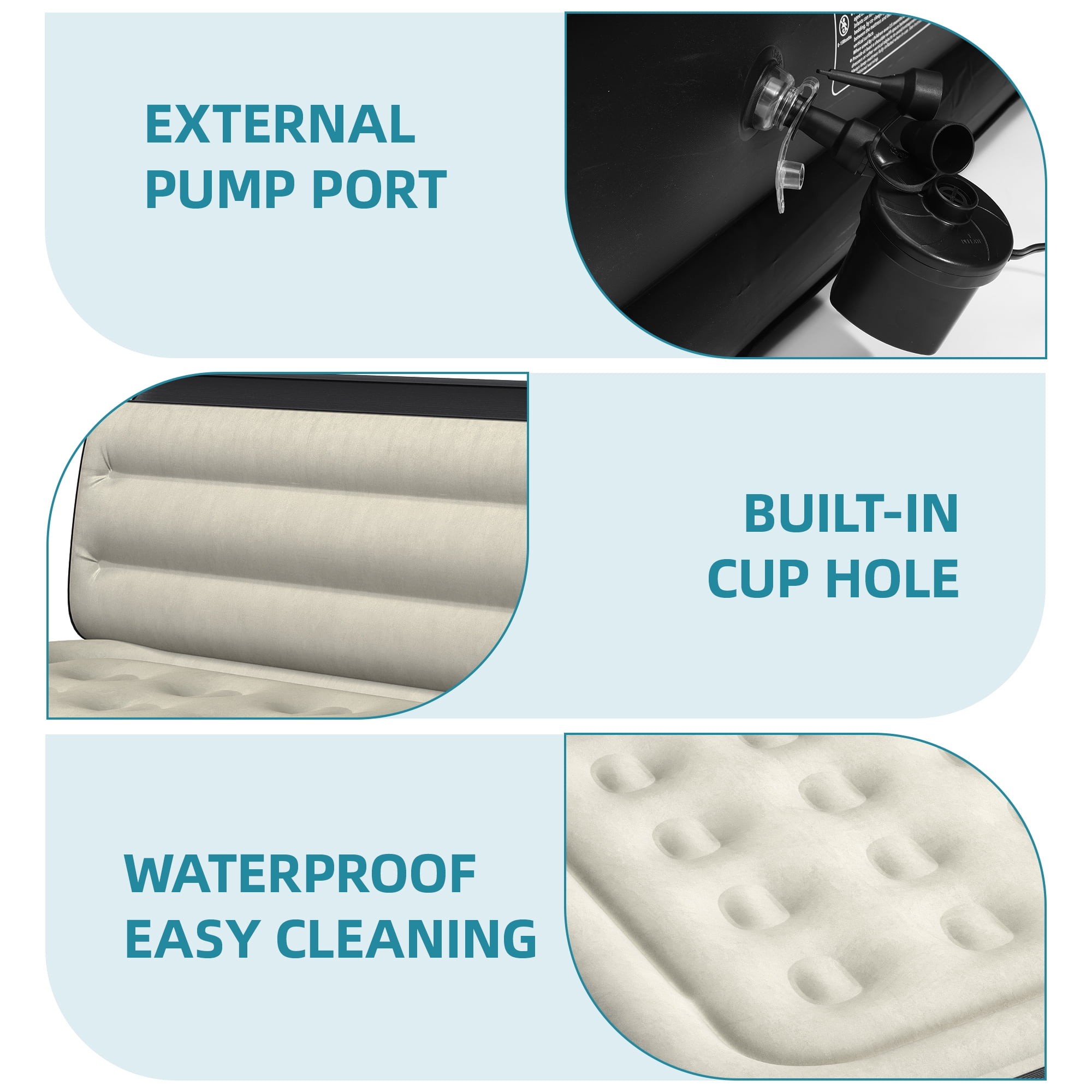 Uforic 18" Queen Air Mattress with Banded Headboard, Flocked Top Inflatable Air Bed with Pump, Portable Blow Up Mattress for Home Camping Guests, Black
