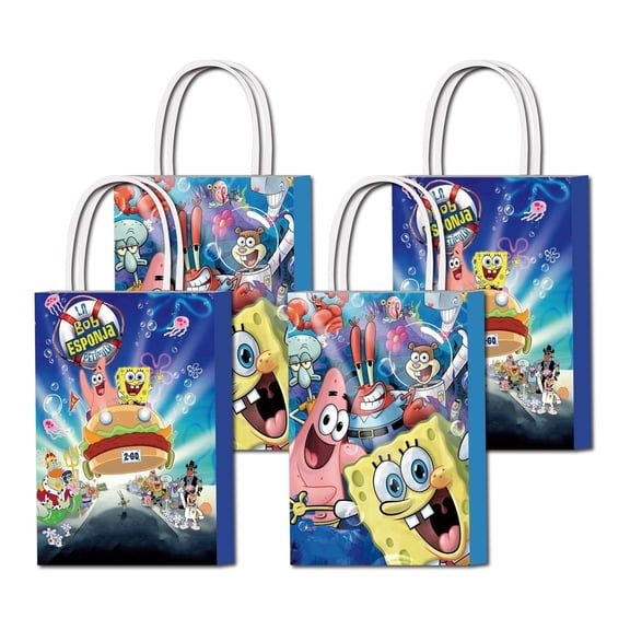 16 Pcs For Spongebob Cartoon Theme Party Bags,Birthday Party Decorations,Prime 2 Styles Candy Treat Bags with Handles for Boy Girls Birthdays, Celebrations,and Special Events