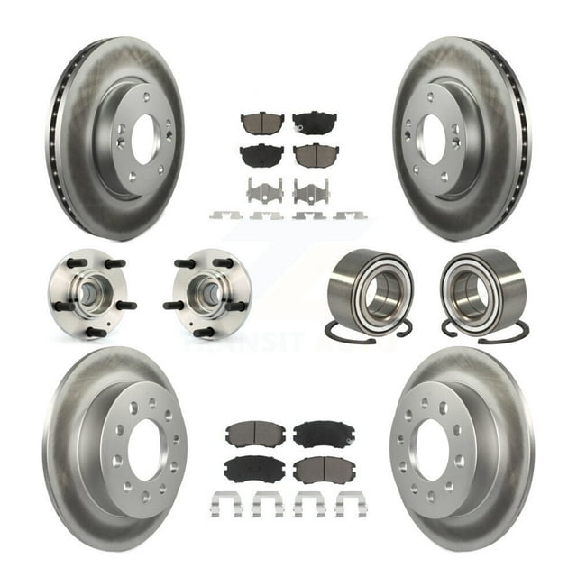 Transit Auto Front Rear Wheel Hub Bearings Assembly Coated Disc Brake Rotors and Ceramic Pads Kit (10Pc) for Car Hyundai Tiburon - Left Right Side (Driver Passenger) KBB-117970