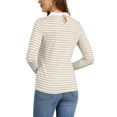 thumbnail image 3 of INSPIRE CHIC Women's Long Sleeve Top Contrast Striped Doll Collar Elastic Loop Back Casual Blouse S Apricot, 3 of 6