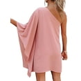 thumbnail image 3 of Txlixc Vestido corto de fiesta de club de verano con manga de murciélago suelta de un hombro para mujer Txlixc Sexy, 3 of 4