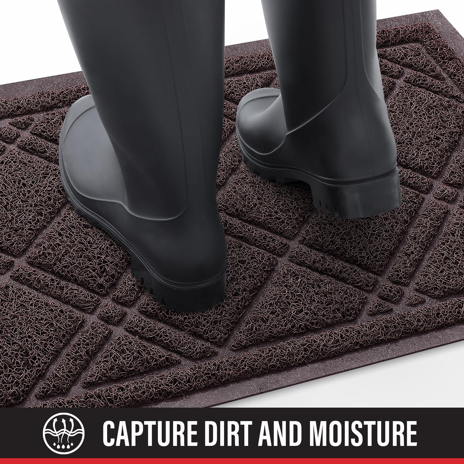 Buganda Door Mat Outside, Heavy Duty Dirt Trapper Doormat, Non Slip Low Profile Mat for Inside, 17"x30", Brown
