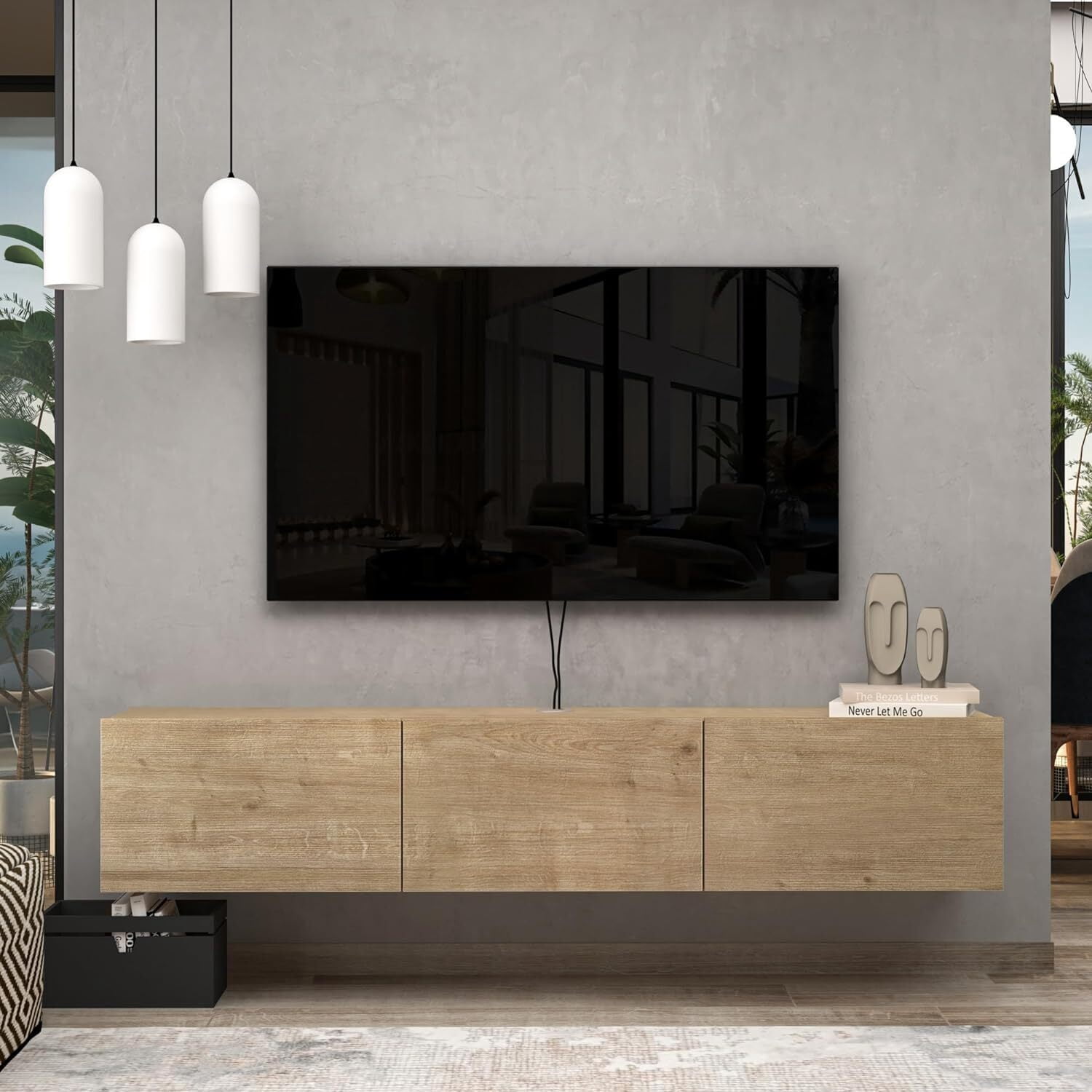 HomeStock Artisanal Abode Floating TV Stand, TV Stand up to 75 inch TV, Floating TV Stand Wall Mounted, Floating Entertainment Center, Floating Shelf for Under TV, Floating TV Console-Color:Oak