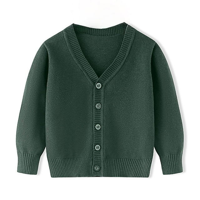 Bjutir Sweater For Boys Unisex Boy Cardigans Sweater V Neck Long Sleeve Button Solid Knit Sweaters Green Size 8-9 Years