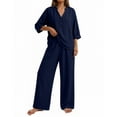 thumbnail image 3 of VBVC Women's 3/4 Sleeve 2 Piece Set,V-Neck Top and Wide Leg Pants For Women, Ladies' Breathable Summer Workwear with Pockets,Navy,S-3XL, 3 of 8