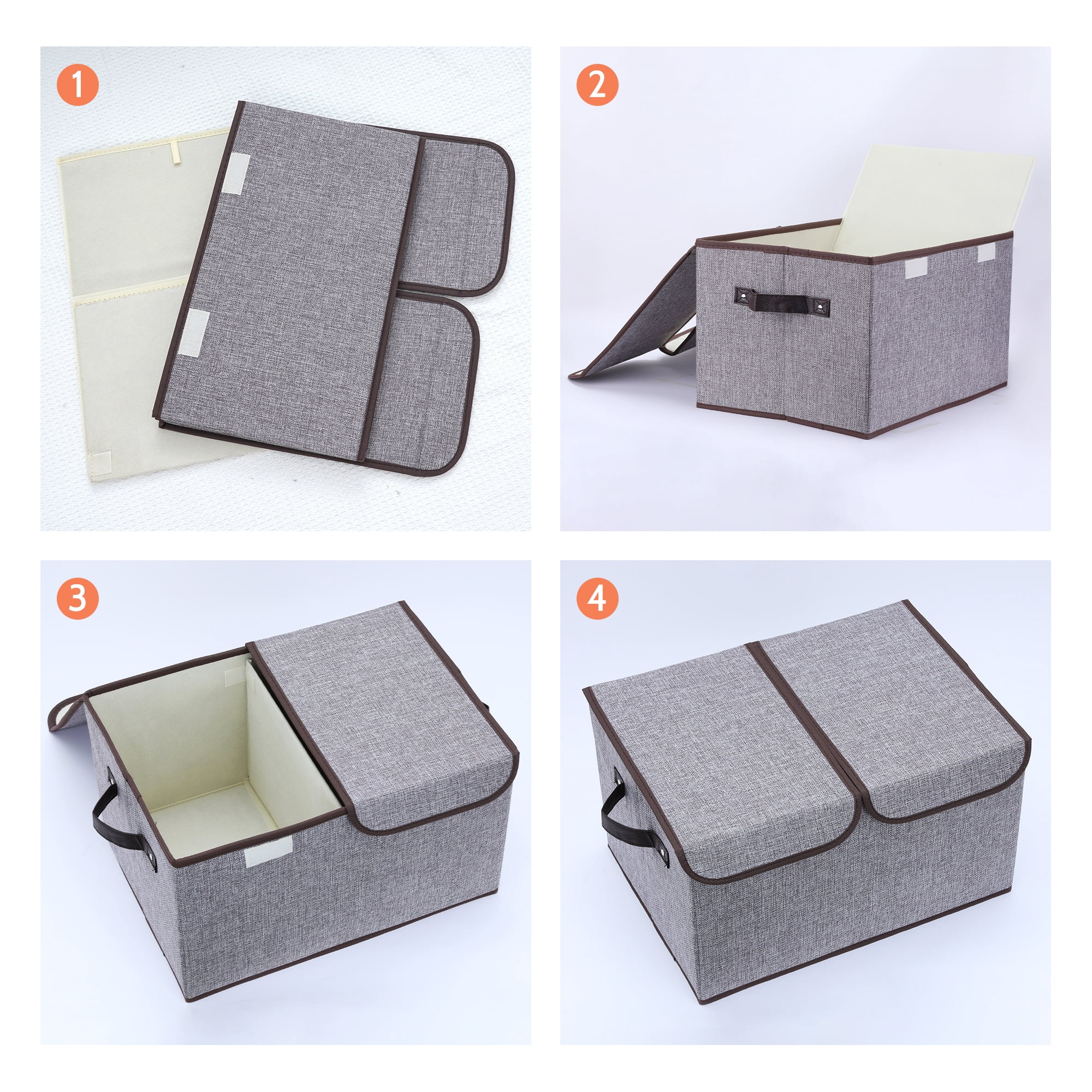 Unique Bargains Fabric Storage Bin Cube with Handle and Lid Collapsible Basket Grey