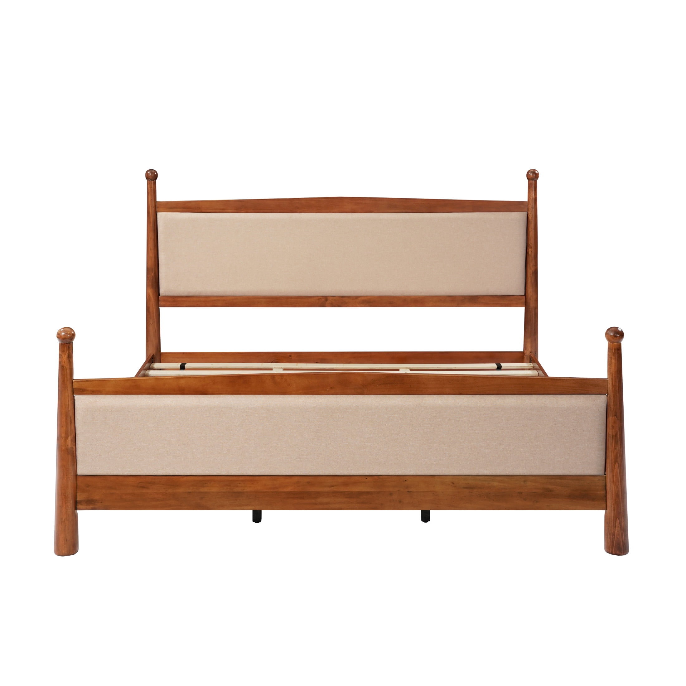 Christopher Knight Home Farmhouse King Platform Bed Frame with Upholstered Headboard, Cherry