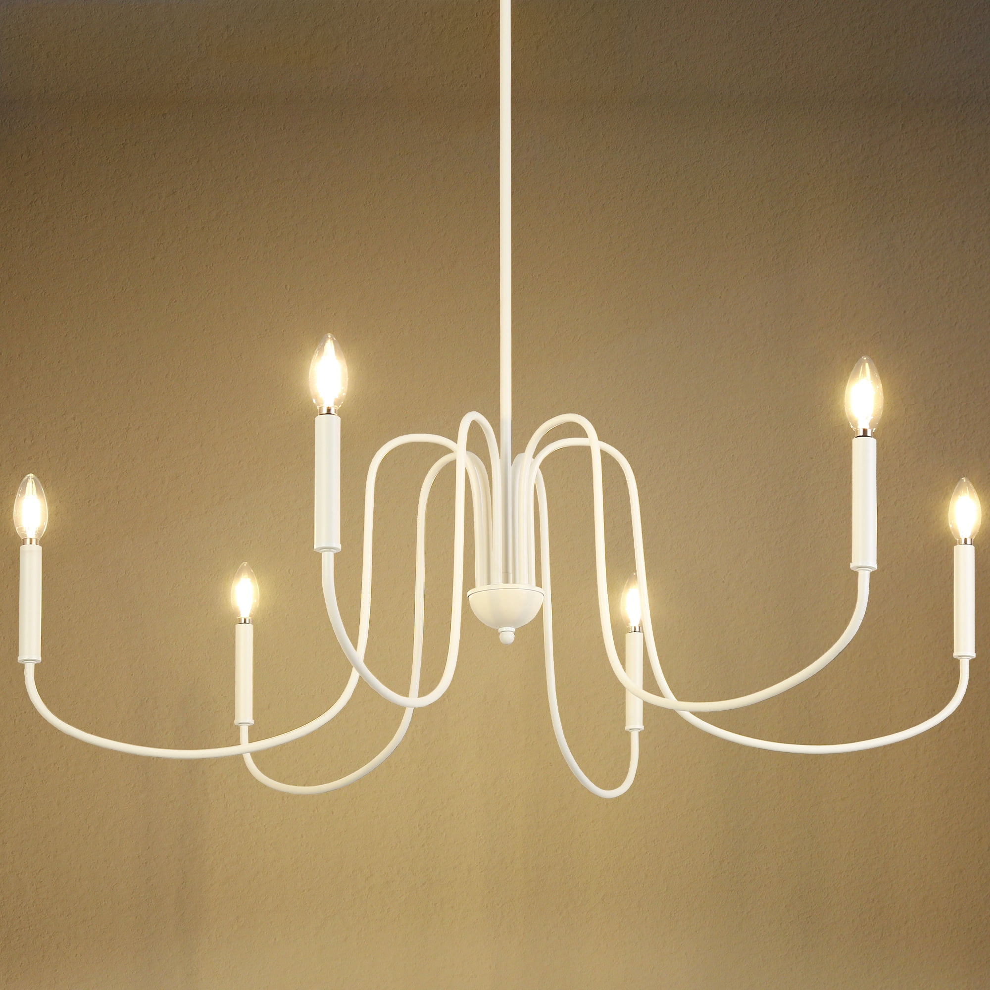 LNC Ampiuo 6 -Light Matte White Bare bulb Iron Chandelier
