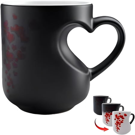ACDANC 2026 New Heart-Shaped Color Changing Magic Ceramic Mug Funny Color Changing Coffee Cup with Handle That Reveals Surprise Design When Filled with Hot Beverage Romantic Gift for Couples