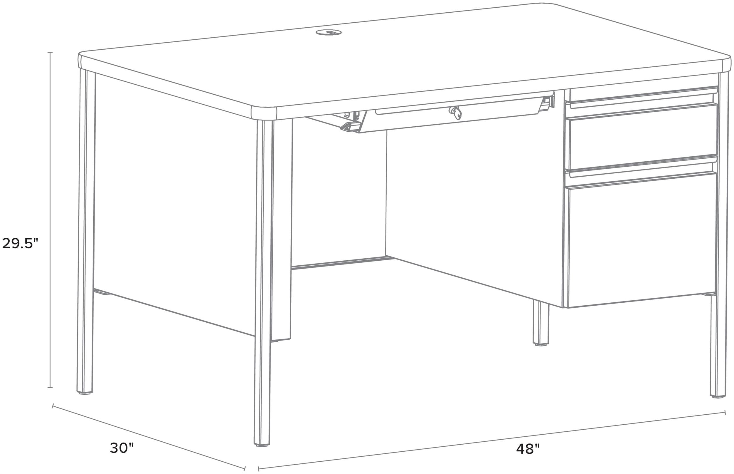Hirsh 30W x 48D Right Hand Single Pedestal File Office Desk - Black/Maple