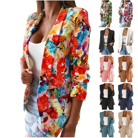 Lightning Sales of Today Prime, BiZtdJrK Women's Blazers & Suit Jackets Plus Size Solid Long Sleeve Formal Jacket Solid Office Work Business Casual Outfits Gray XXXXXL