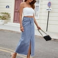 thumbnail image 6 of Delliss Women's Front Cross Criss Frayed Hem Denim Skirt Split Stylish Slim Fit Jean Skirt, 6 of 9