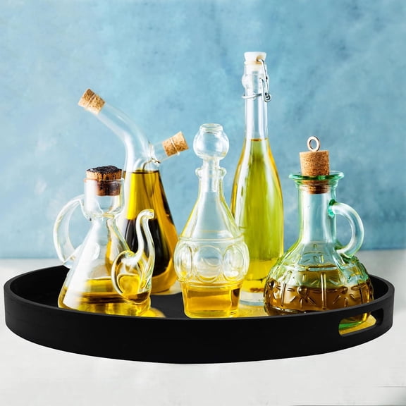 Large Round Wooden Coffee Table Tray 20 Inch - Multi-Functional Decorative Serving Platter for Home Living Room Black