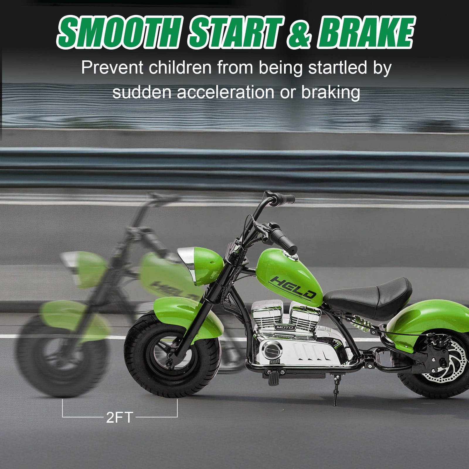 MUKIDY 24V Electric Motorcycle for Kids, 250W Ride on Motorcycle with Twist Grip Throttle, Key Start, Music, Speed up to 12.4 mph, Age 8+, Green