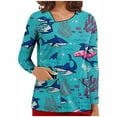 thumbnail image 1 of Pompotops Women V-Neck Tops Working Uniform T Shirt Print Long Sleeve Blouse With Pockets, 1 of 6