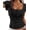 Black, variant on PRETTYGARDEN Summer Tops for Women Short Sleeve Lace Trim Slim Fitted Henley Tee Shirts Y2K Fashion Clothing
