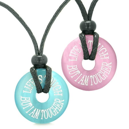Amulets Life is Tough But I am Tougher Love Couples Best Friends Pink Blue Simulated Cats Eye