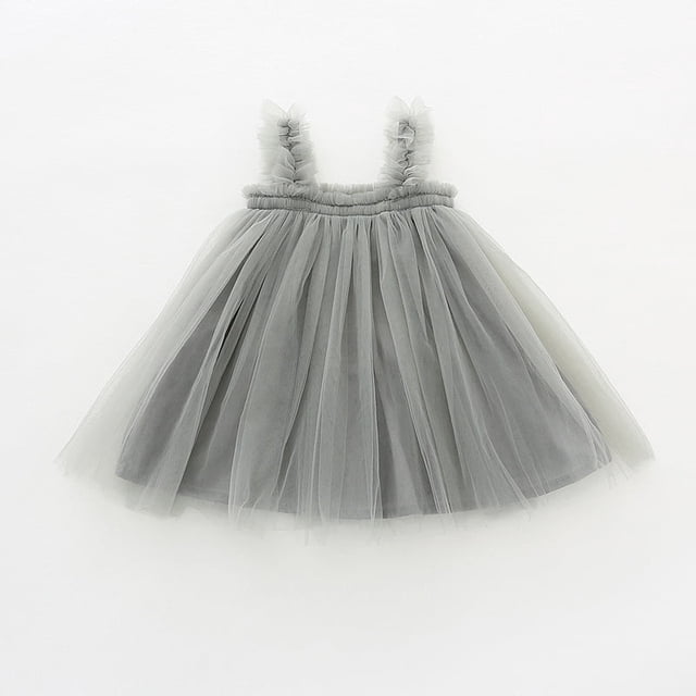 Vestido de falda de malla con tirantes de verano para niñas con borde de orejas de madera Falda de princesa para bebé Falda pontón