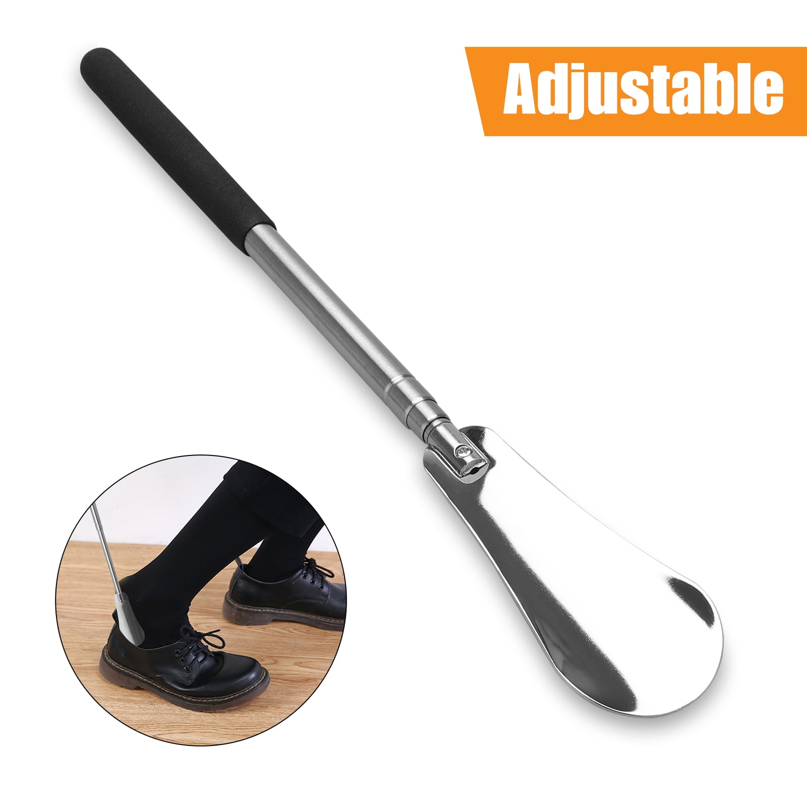 TSV Shoe Horn, Adjustable Long Handle Metal Shoe Horn, 25inch Handled Extended Telescopic Shoe Horn with Frosted Grip Handled, for Men Women Seniors Home Travel
