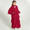 thumbnail image 3 of IBTOM CASTLE Kids Girls Muslim Abaya Dress Long Sleeve Chiffon Islamic Kaftan Robe Open Front Cardigan Prayer Dress with Hijab 4-5 Years Wine Red, 3 of 8
