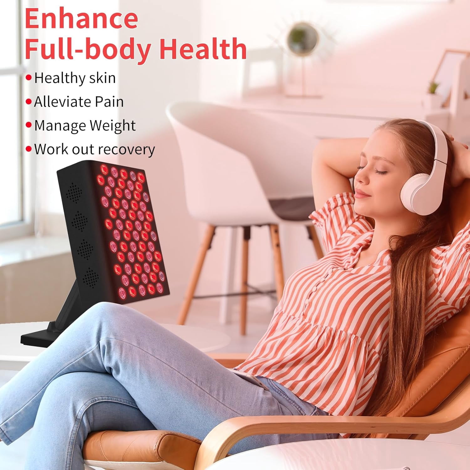 Compact Red Light Panel for Face and Body, 3-Mode Infrared Light Device with Stand for Targeted At-Home Wellness