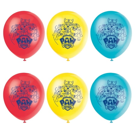 Paw Patrol Assorted Red, Yellow and Blue 12" Latex Balloons, 6ct