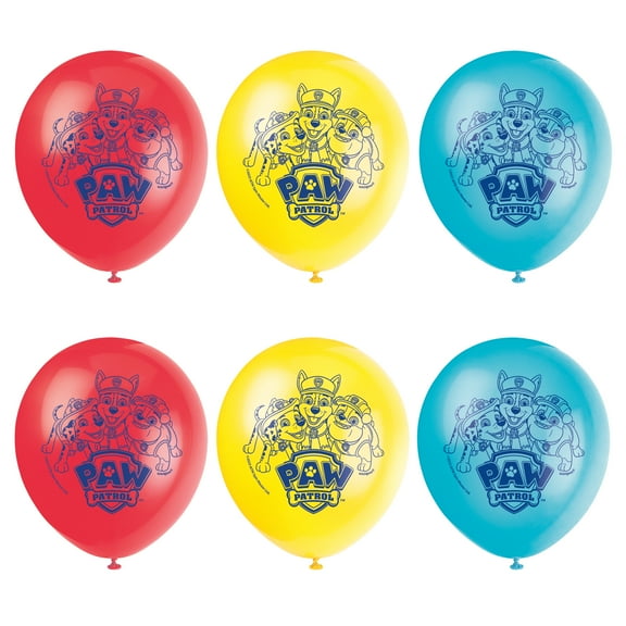 Paw Patrol Assorted Red, Yellow and Blue 12" Latex Balloons, 6ct