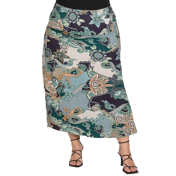 Plus Size Paisley Elastic Waist A Line Maxi Skirt