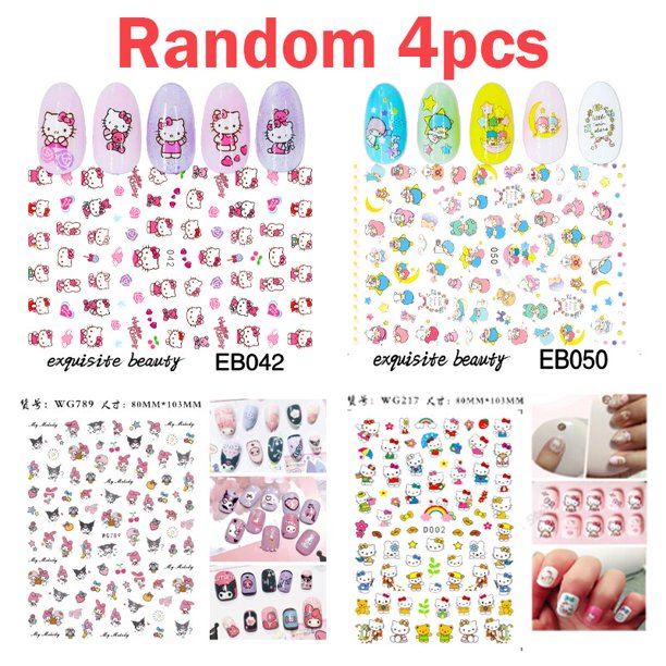 Pegatina 3D de Hello Kitty para manicura, decoración de dibujos animados de Anime Kuromi Cinnamoroll, Sanrio, Doraemon, apliques de uñas para niños
