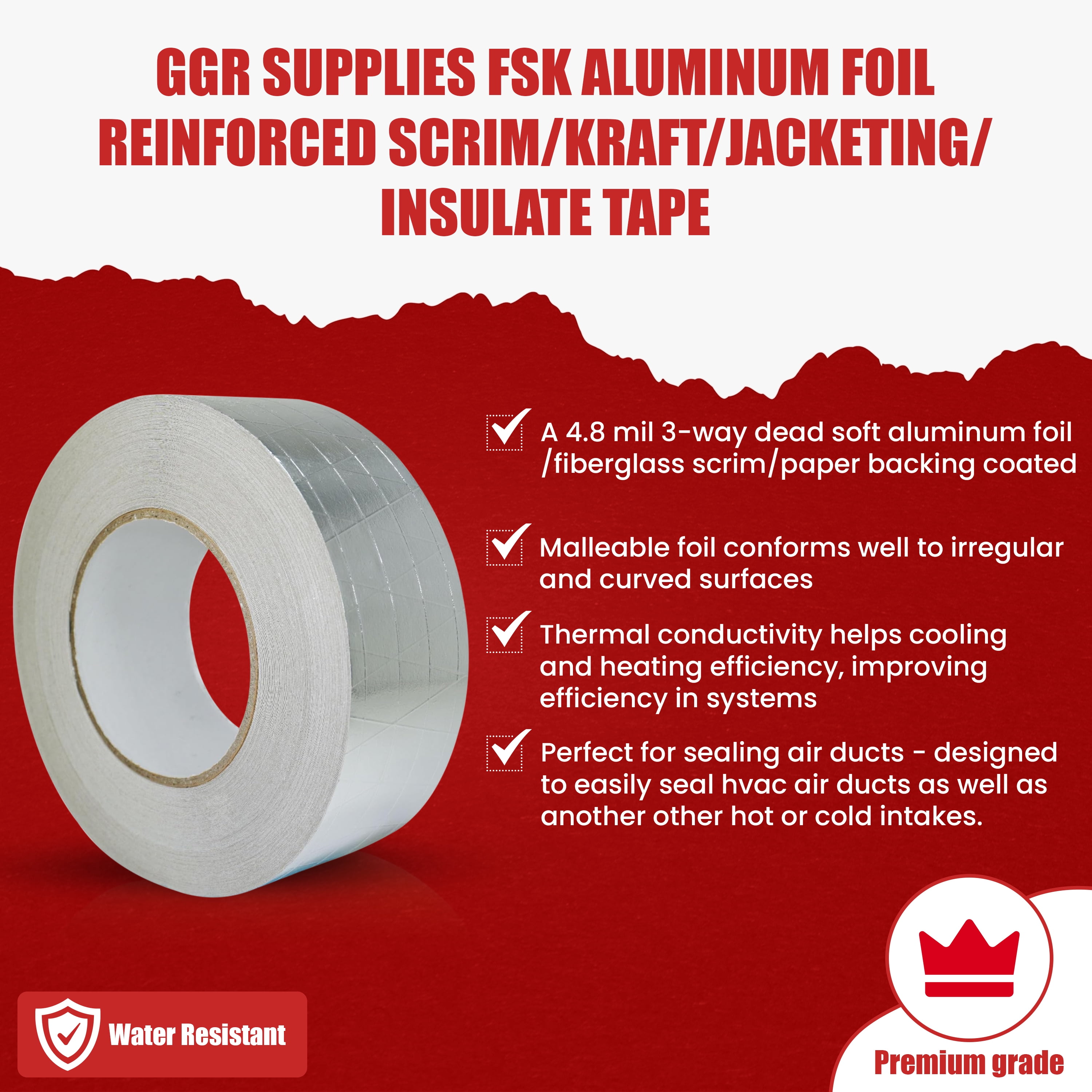 T.R.U. FSK-R Aluminum Foil/Scrim/Kraft Jacketing Insulate Tape with Rubber Adhesive. 50 Yards. (4" (96mm)