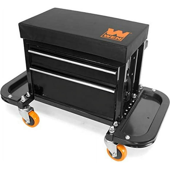 WEN 400-Pound Capacity Garage Glider Rolling Tool Chest Seat with Storage Pouch
