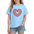 thumbnail image 2 of Cute Girls Heart Print Cotton T-Shirt | Kids Valentine's Day Short Sleeve Top | Blue Graphic Crewneck Tee,Size 7 T, 2 of 9