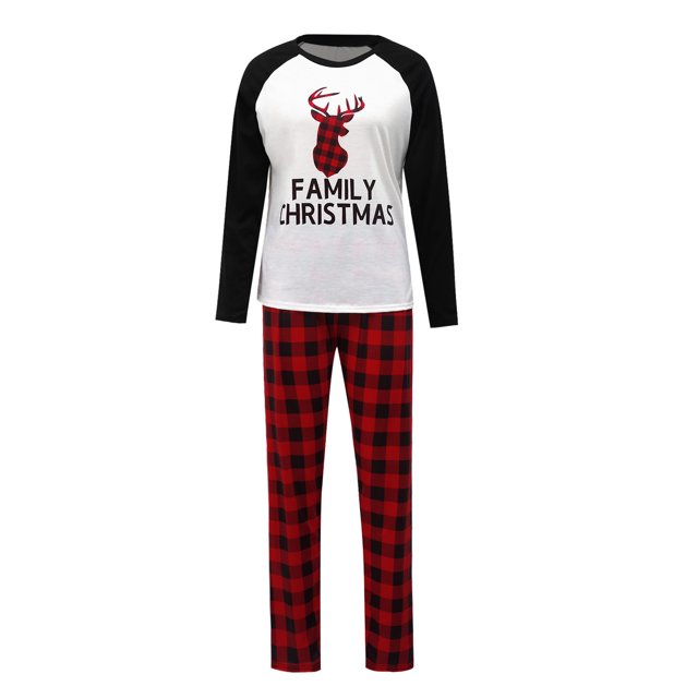 Sunloudy Christmas Matching Family Christmas Pajamas,Deer Printing Raglan Tops+Plaid Pants