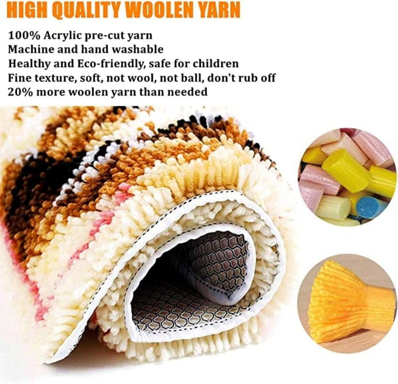 Latch Hook Pillow Kits for DIY Throw Pillow Cushion Embroidery Latch Hooking Pillowcase Kits with Preprinted Canvas Crochet Yarn Kits for Home Decor 17''X 17''(j260)