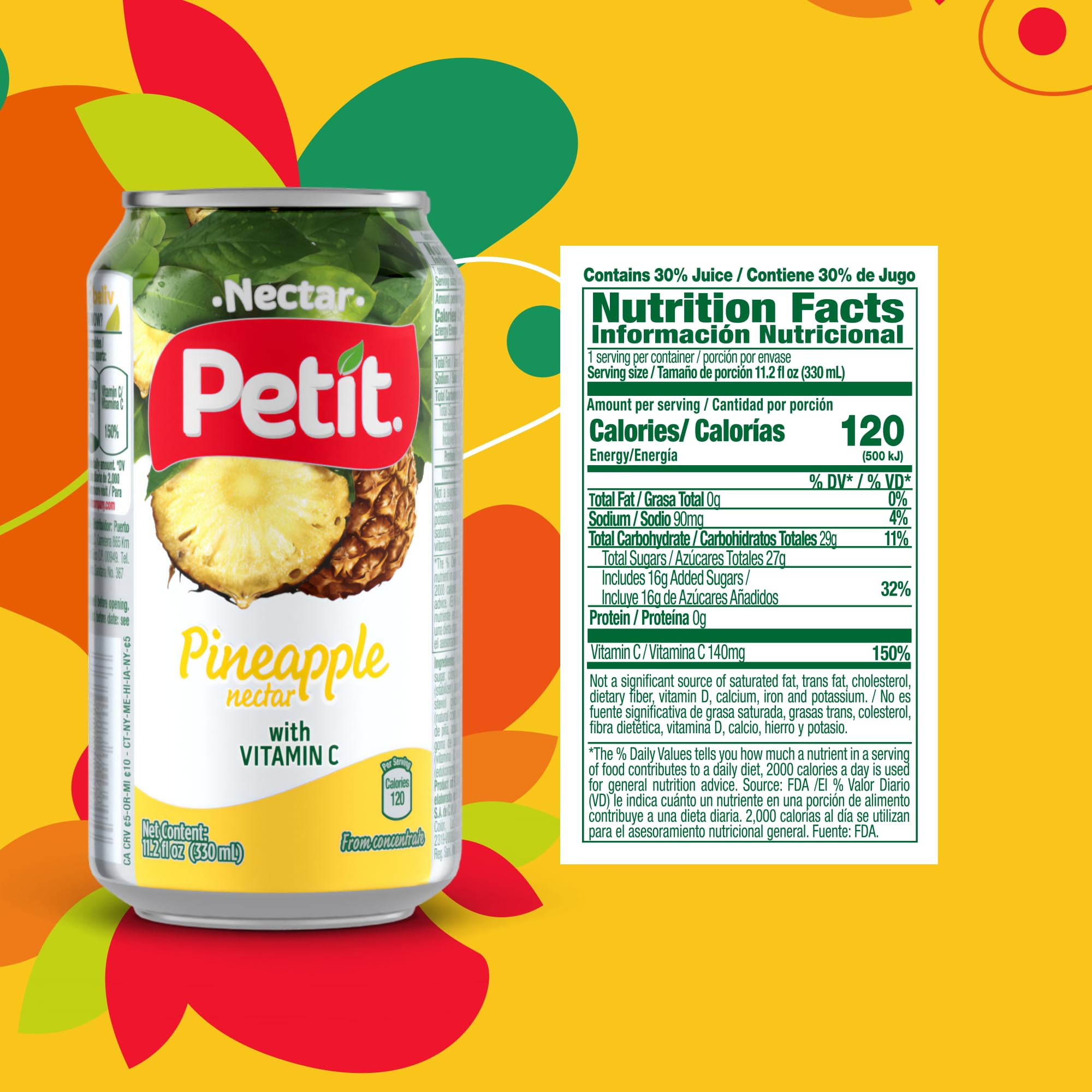 Petit Pineapple Nectar, 330 ml Cans (Pack of 24) – Refreshing Tropical Fruit Juice Beverage