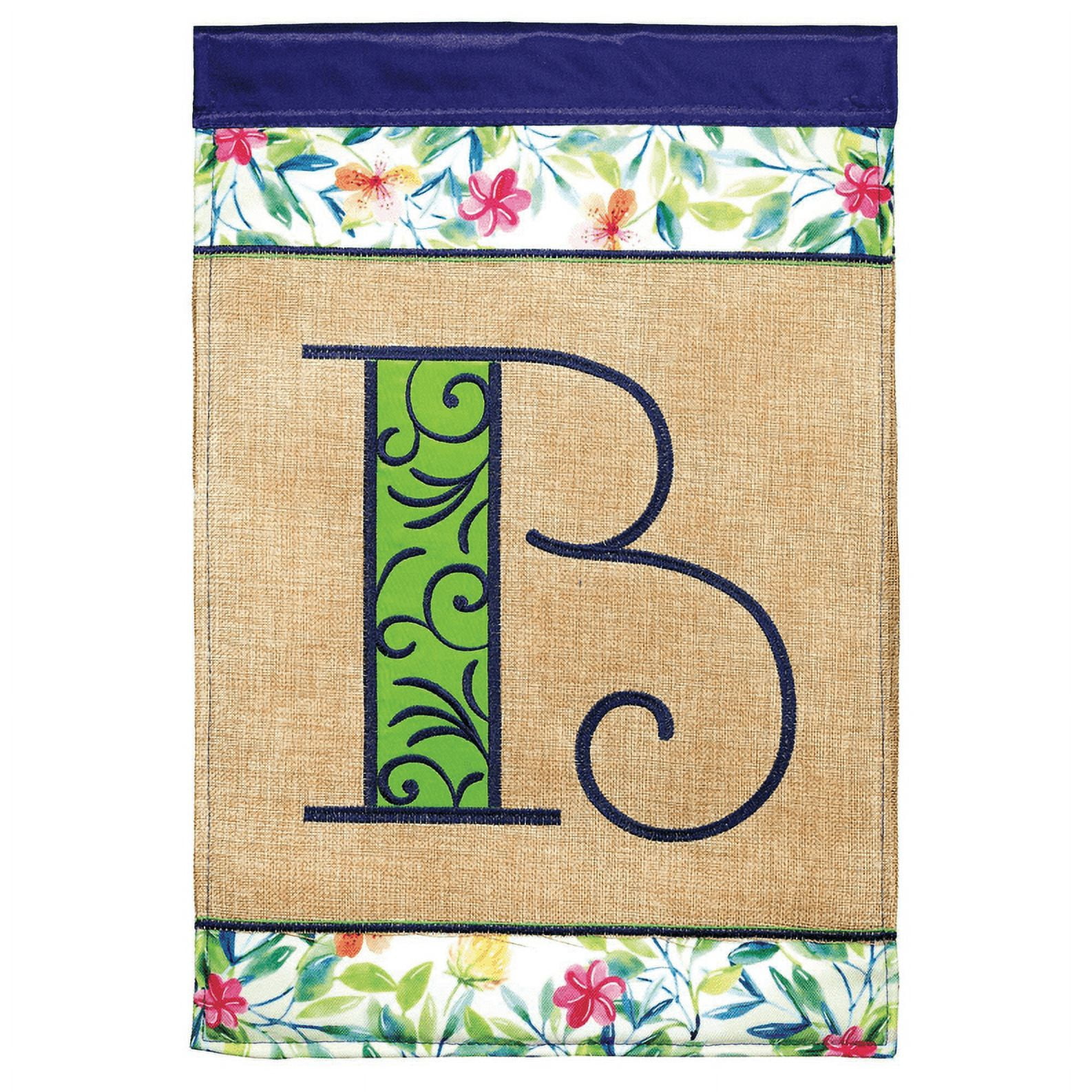 Magnolia Gardens M030074 13 x 18 in. Double Applique Monogram B Spring Burlap & Print Garden Flag