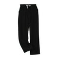 thumbnail image 4 of Lenpel Women's Fuzzy Fleece Pajama Pants Elastic High Waisted Drawstring Wide Leg Plush Lounge Pants Warm Cozy Pj Bottoms with Pockets(Black,Medium), 4 of 7