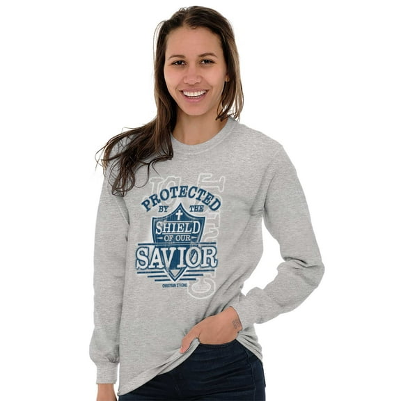 Protected By Shield Of Our Savior Long Sleeve TShirt Men Women Brisco Brands S