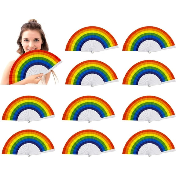 10pcs Rainbow Hand Fans, Pride Folding Hand Fan, Colorful Hand Held Fan, Plastic Folding Fan for Music Festival Events and Dance Supplies
