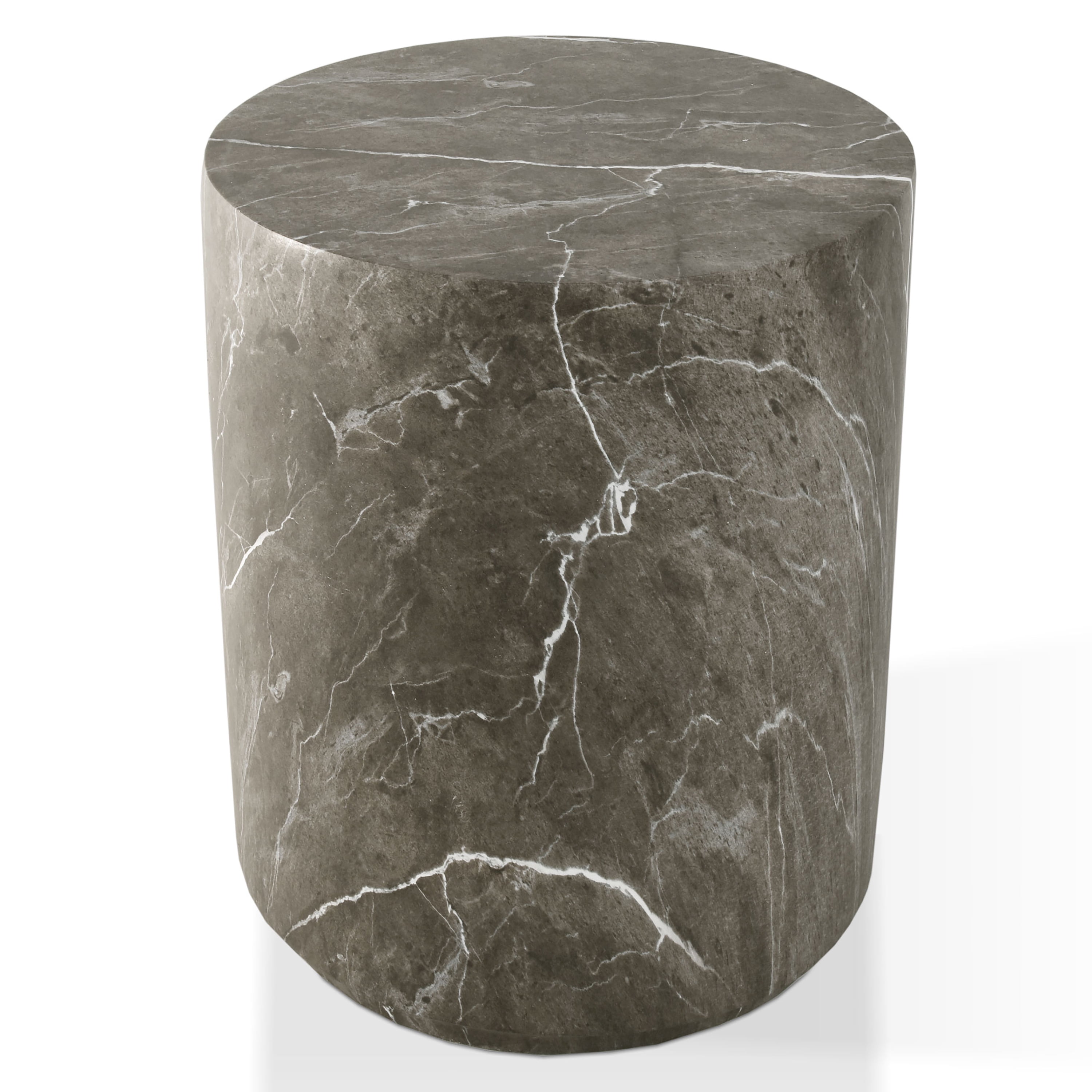 Furniture of America Isla Modern Stone Indoor & Covered Patio Round Drum End Table, Brown Gray Marble