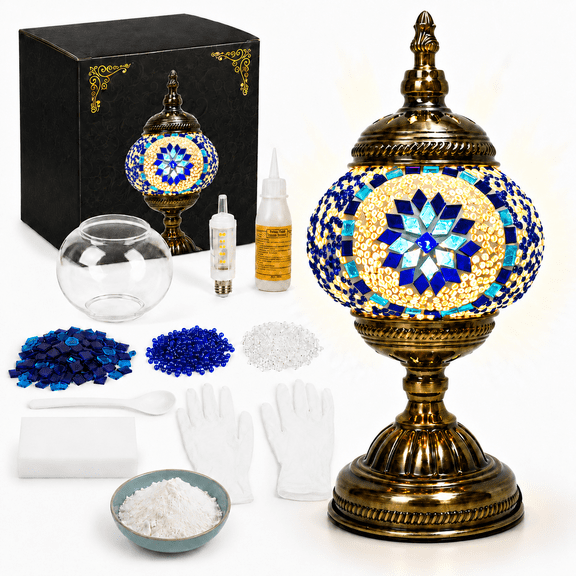 MEHOOM Classic DIY Mosaic Lamp Kit, Turkish Crafts Kit for Adult, Moroccan Decor, Perfect Gift for Her or Him (Blue)