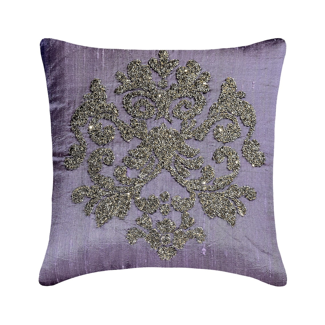 Cushion Cover, Purple 16"x16" (40x40 cm) Pillow Covers, Silk Beaded