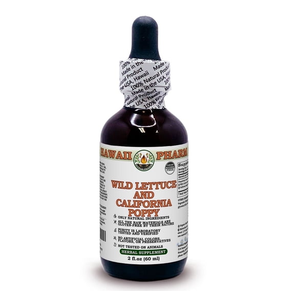 Wild Lettuce And California Poppy ALCOHOL-FREE Liquid Extract Glycerite. Expertly Extracted by Trusted HawaiiPharm Brand. Absolutely Natural. Proudly made in the USA. Glycerite 2 Fl.Oz