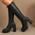 thumbnail image 2 of Pandaie Knee High Boots for Women Platform Square Toe Chunky Heel Tall Long Boots Ladies Fashion Wide Calf Dress Winter Shoes Black 6.5, 2 of 8
