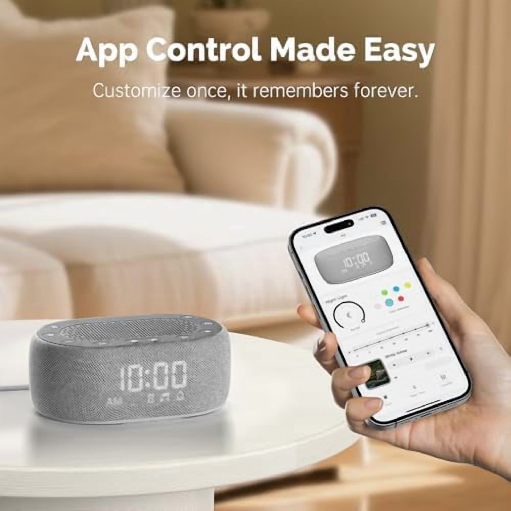 White Noise Sound Machine with Alarm Clock, Pink Noise Maker for Baby Adult Sleeping, 30 Soothing Sounds, Easy App Controlled, Dimmable 7-Color Night Light, Sleep Timer, 30 Volume Levels - Grey